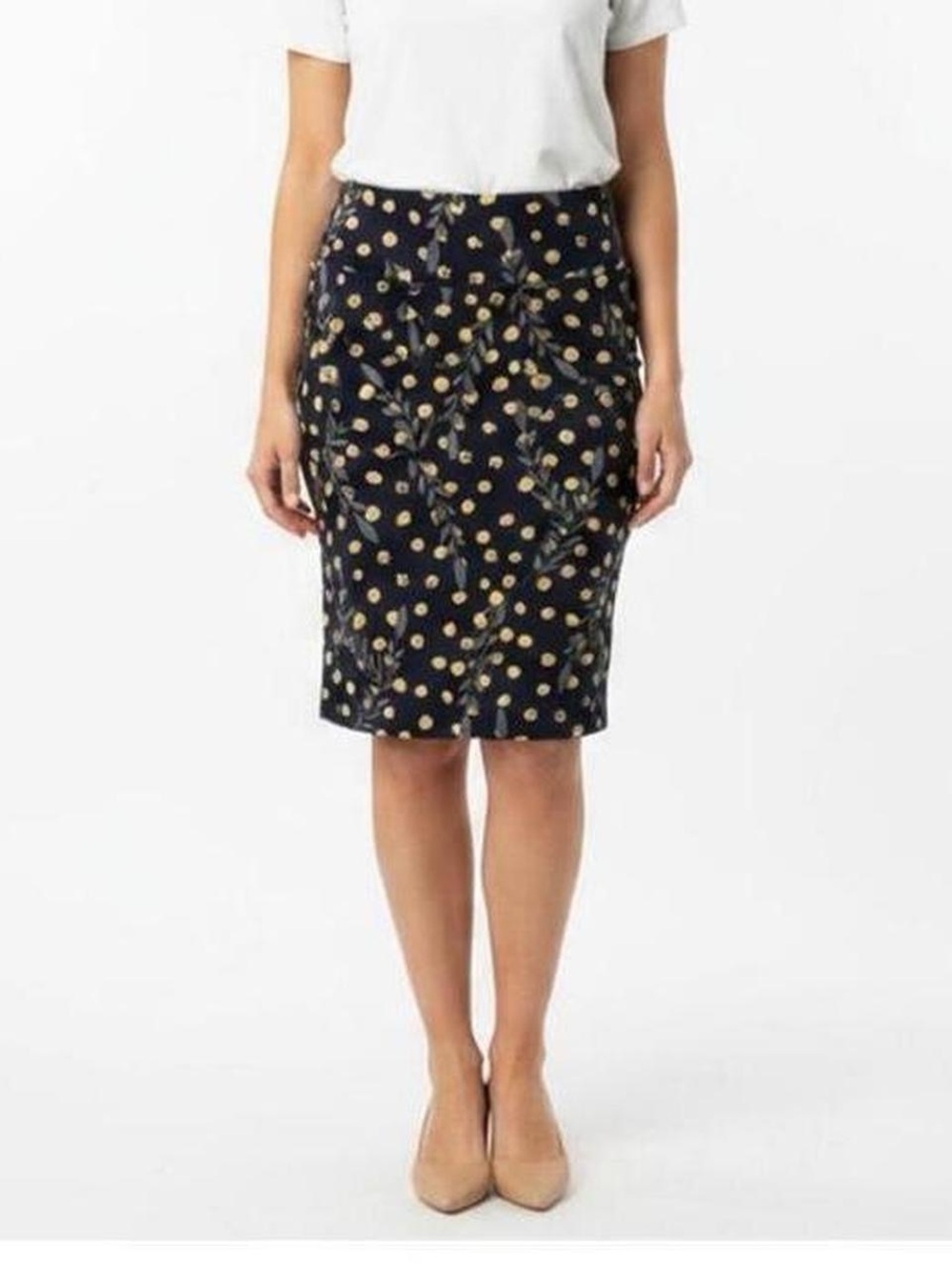 LuLaRoe Pencil Skirt Navy Yellow Polka Dot